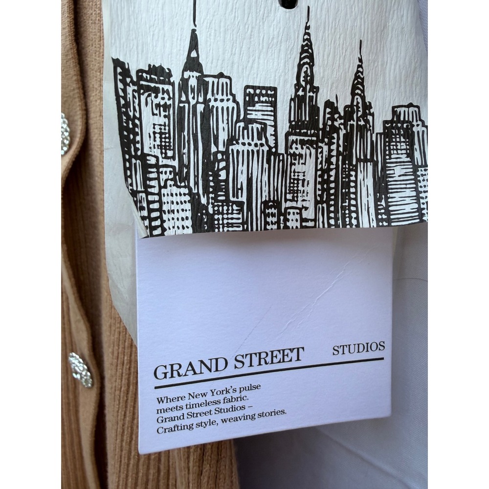 Grand Street Studios Camel Ribbed Knit Rhinestone Button Polo Mini Dress M NEW - Picture 3 of 12